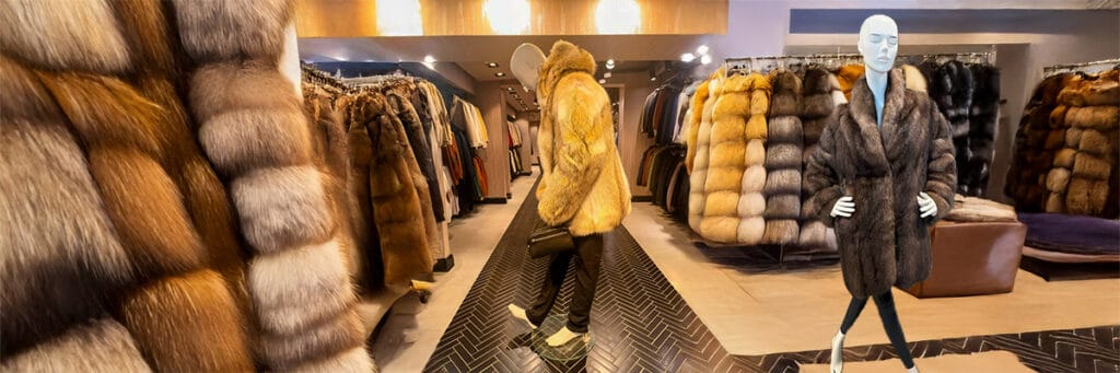 Luxury interior of Mahal Hasan, best quality fur and leather brand in Istanbul, premier leather house for Istanbul fur shopping, showcasing luxury fur coats and high-end winter jackets in a top Istanbul fur shop located near the Turkish leather market and Zeytinburnu garment district, ideal place to buy fur in Istanbul and purchase fur Turkey.